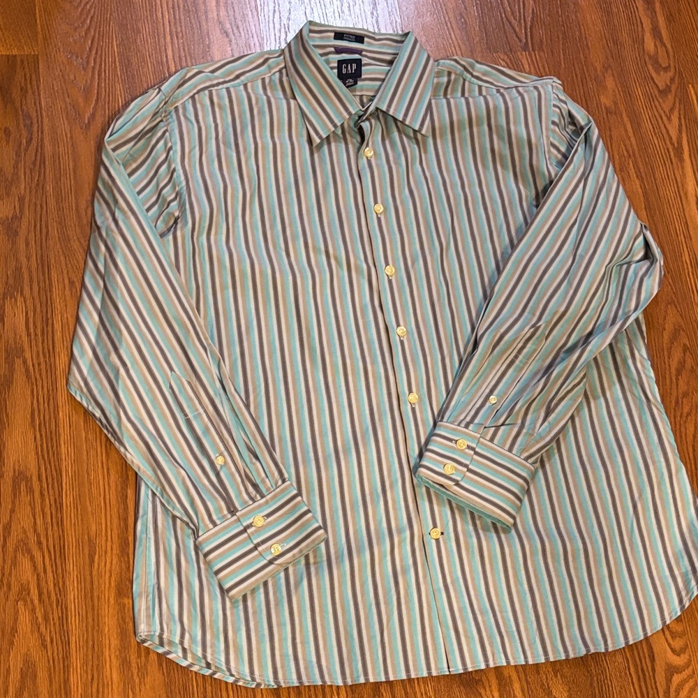 GAP Men's Casual Striped Shirt - Blue, Green, Brown